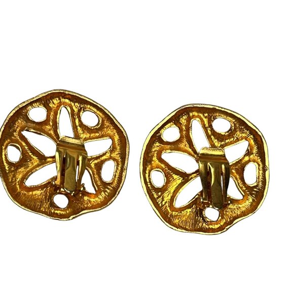 Vintage Gold-Tone Sand Dollar Clip-On Earrings big size beautiful - Picture 3 of 4